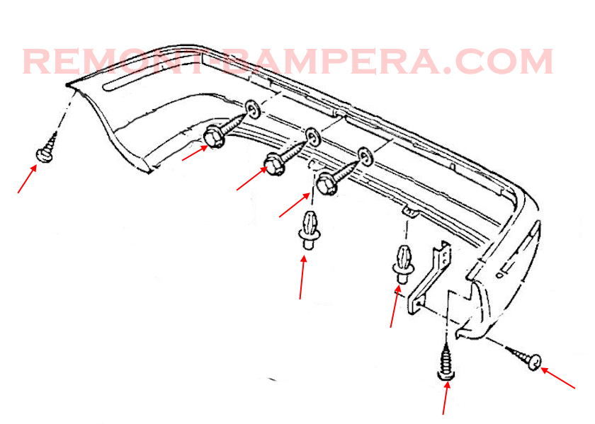 Esquema de montaje del parachoques trasero Opel Calibra (1989-1997)