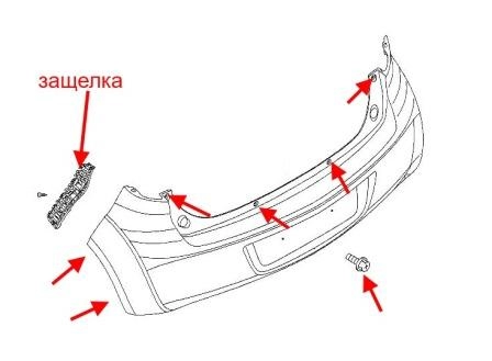 diagram of rear bumper Opel AGILA B (after 2008)