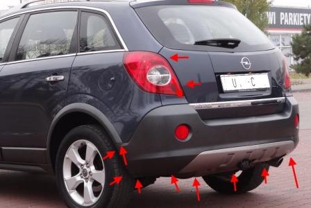 Befestigungspunkte der hinteren Stoßstange des Opel Antara
