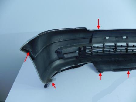 Puntos de fijación del parachoques delantero Opel Astra G (1998-2009)
