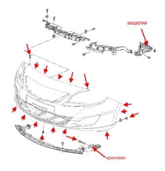 Montageplan für die hintere Stoßstange des Opel Astra J (nach 2010)