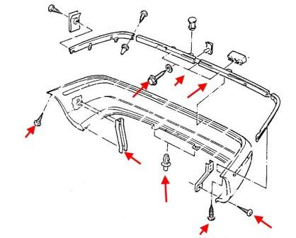 Diagrama de montaje del parachoques trasero Opel Calibra