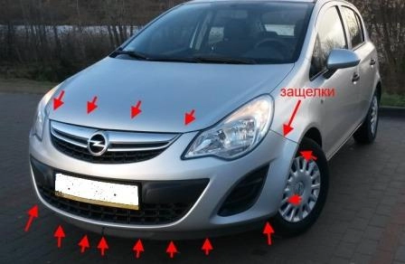 the attachment of the front bumper Opel CORSA D (since 2006)