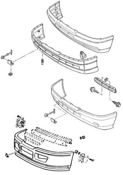 schéma de montage du pare-chocs avant Opel OMEGA A (1987-1993)