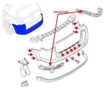 Diagrama de montaje del parachoques trasero Opel SIGNUM (2003-2008)