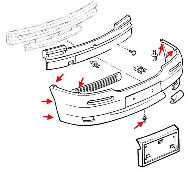 the scheme of fastening of the front bumper Opel SINTRA