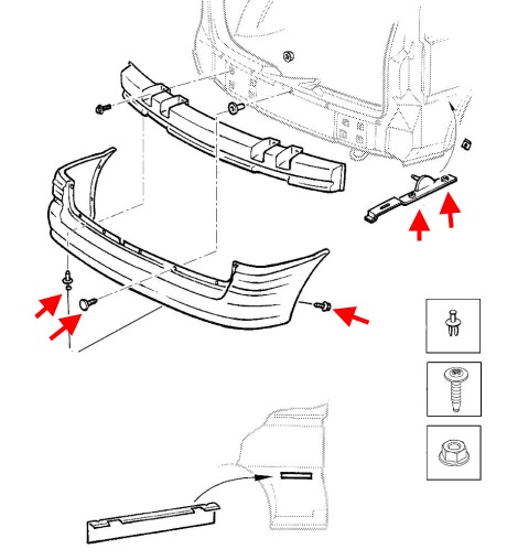 Diagrama de montaje del parachoques trasero Opel SINTRA