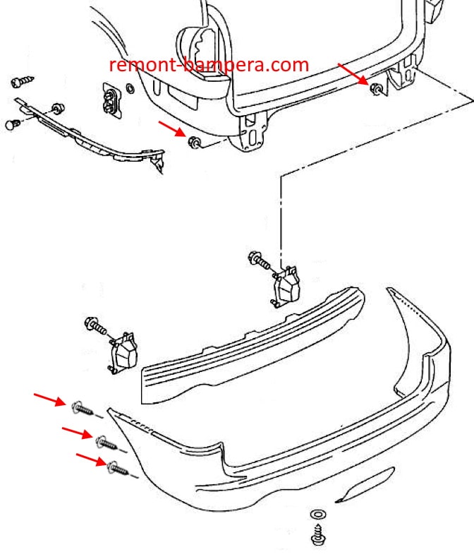 Befestigungsschema für die hintere Stoßstange SEAT Alhambra (1996-2000)