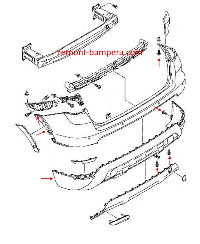 Esquema de montaje del parachoques trasero SEAT Arona I (2017-2023)