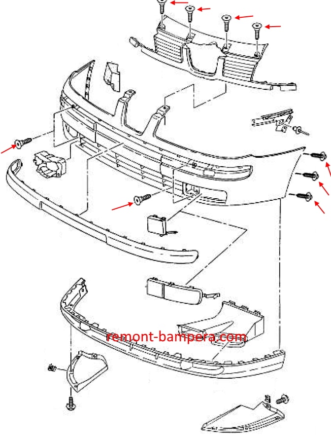 Befestigungsschema für die vordere Stoßstange SEAT Cordoba I 6K (1993-2003)