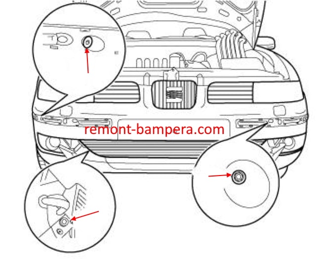 Схема крепления переднего бампера SEAT Cordoba I 6K (1993-2003)