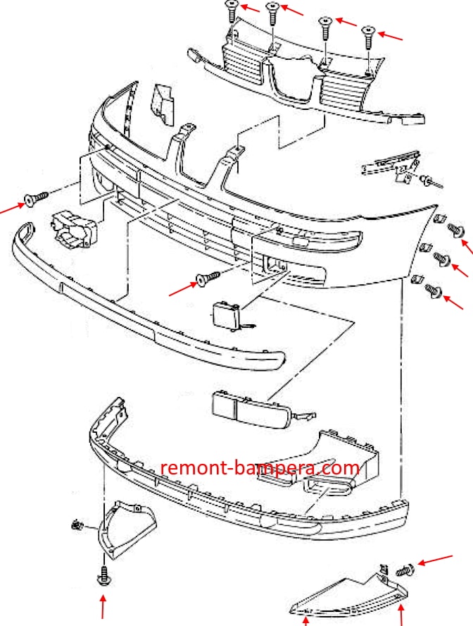 Befestigungsschema für die vordere Stoßstange SEAT Ibiza II (1993-2002)