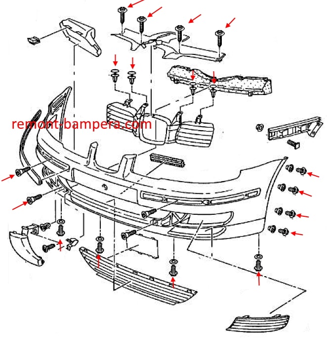 Scheme of mounting the front bumper SEAT Leon I (1999-2005)