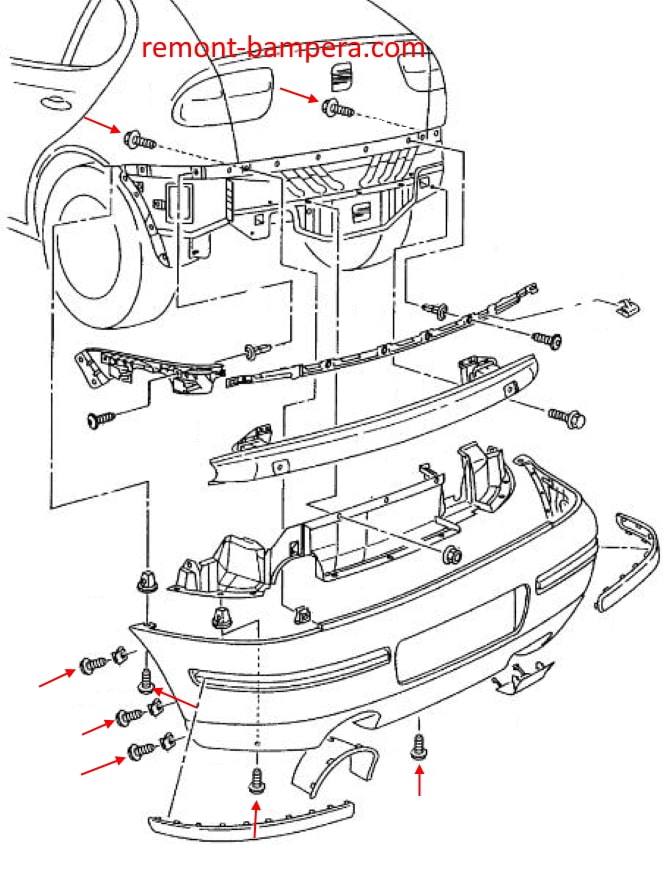 Rear bumper mounting scheme SEAT Leon I (1999-2005)
