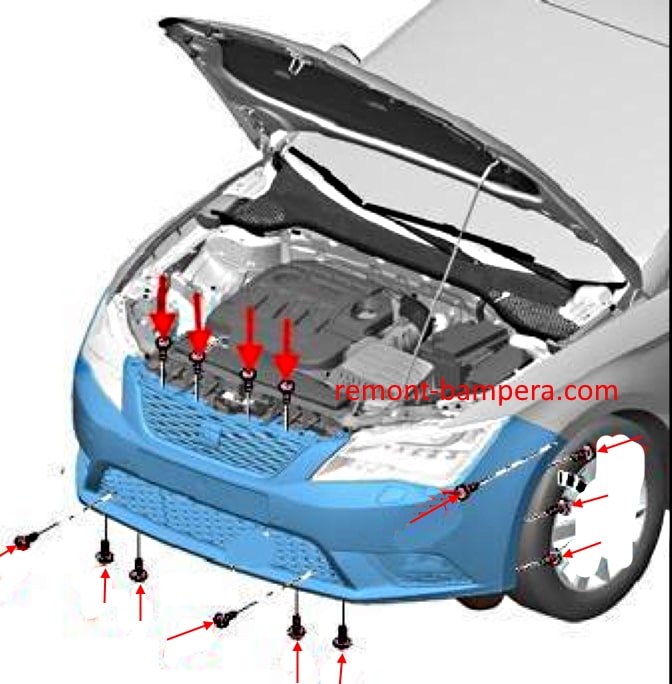 Schéma de montage du pare-chocs avant SEAT Leon III (2012-2020)