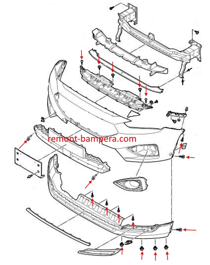 Front bumper mounting scheme SEAT Tarraco I (2018-2023)