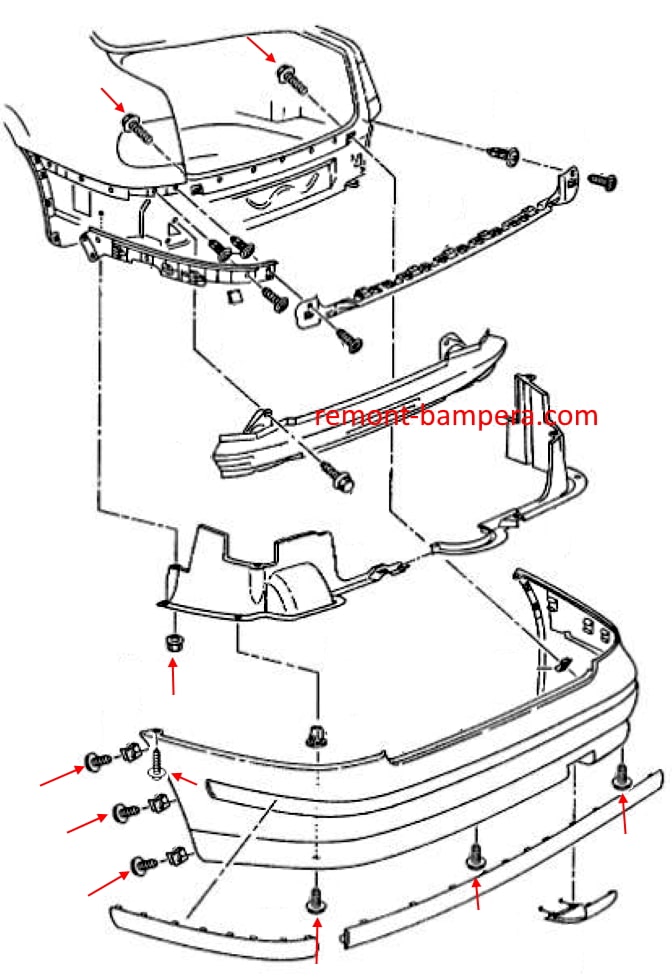 Befestigungsschema für die hintere Stoßstange SEAT Toledo II (1998-2004)