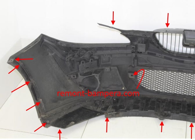 attachment points of the front bumper SEAT Toledo III (2004-2009)