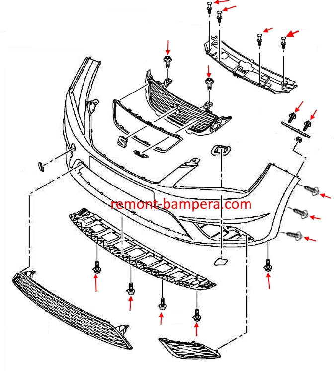 Scheme of mounting the front bumper SEAT Toledo IV (2012-2019)