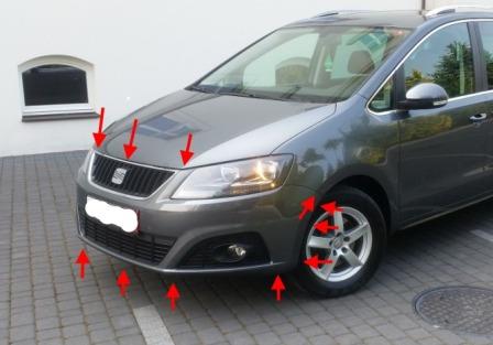 mounting locations for front bumper SEAT Alhambra (after 2011)
