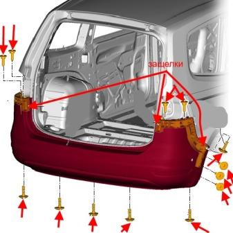 esquema de montaje del parachoques trasero SEAT Alhambra (después de 2011)