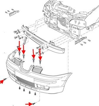 схема крепления переднего бампера SEAT Arosa