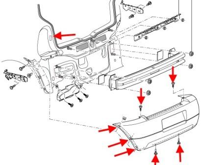 esquema de montaje del parachoques trasero SEAT Arosa