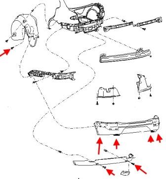 Esquema de montaje del parachoques trasero SEAT Cordoba (después de 2003)