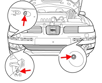 the scheme of fastening of the front bumper SEAT Cordoba (up to 2003)