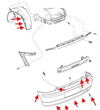 esquema de montaje para el parachoques trasero SEAT Cordoba (hasta 2003)