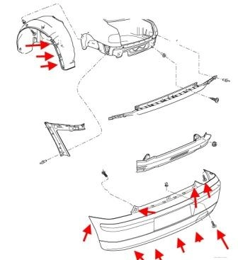 schéma de montage pour le pare-chocs arrière SEAT Cordoba (jusqu'en 2003)