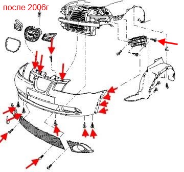 the scheme of fastening to front bumper SEAT Ibiza MK3 (2002-2008 year)