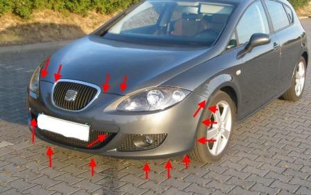 mounting locations for front bumper SEAT Leon II (2005 — 2012)