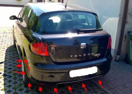 the attachment of the rear bumper SEAT Toledo III (2004-2009 year)