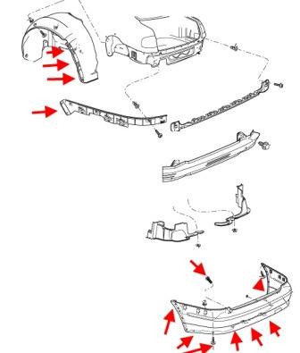 схема крепления заднего бампера SEAT Toledo II (1998-2005 год)