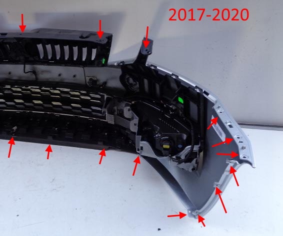 места крепления переднего бампера Skoda Octavia III (A7) (2013-2020)