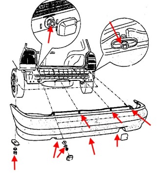 the scheme of fastening of the rear bumper SKODA FELICIA
