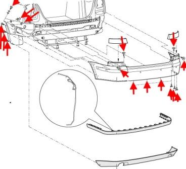 esquema de montaje para el parachoques trasero SKODA OCTAVIA 2