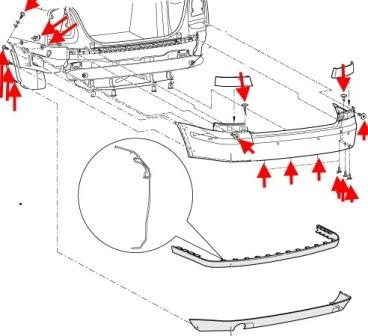 the scheme of fastening of the rear bumper SKODA OCTAVIA 2