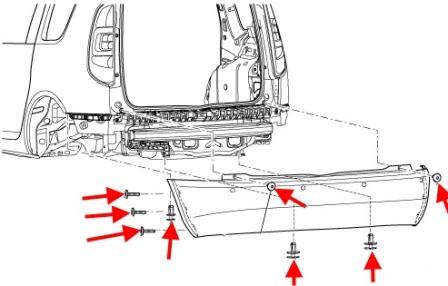 the scheme of fastening of the rear bumper SKODA ROOMSTER