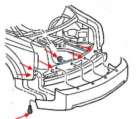 схема крепления заднего бампера Cadillac CTS (2003-2007)