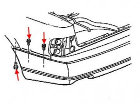 схема крепления заднего бампера Cadillac Seville