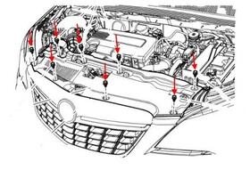 схема крепления переднего бампера Chevrolet Tracker/Trax (после 2013 года)
