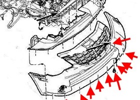 схема крепления переднего бампера Chrysler 200