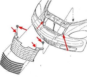 схема крепления решетки радиатора Chrysler PT Cruiser