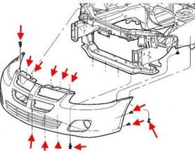 схема крепления переднего бампера Chrysler Sebring