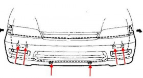 схема крепления переднего бампера Honda Accord 5 (1993-1998)