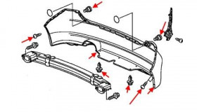 схема крепления заднего бампера Honda FR-V 