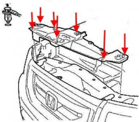 схема крепления переднего бампера Honda Pilot (2009-2015)