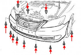 Schéma de fixation du pare-chocs avant Lexus ES 5 (2006-2012)